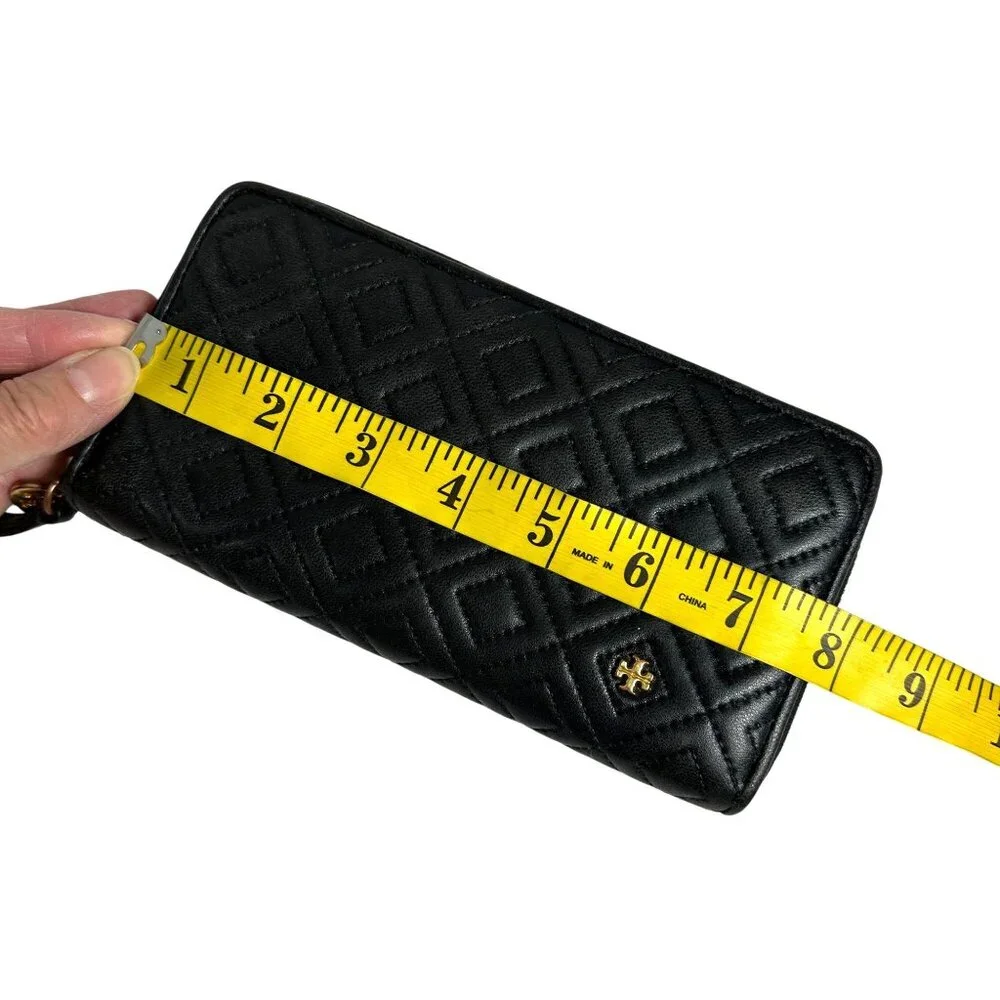 Tory Burch BLAKE Slim Wallet Navy Blue Quilted Leather Zip Around